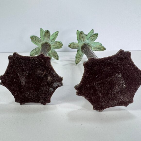 set of 2 palm tree candle holder w/ green leaves 8.5" tall - Picture 5 of 6